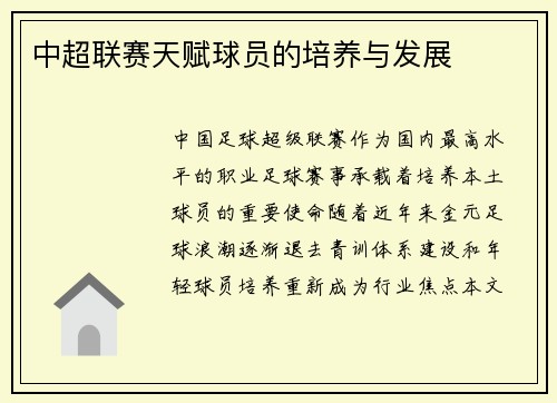 中超联赛天赋球员的培养与发展