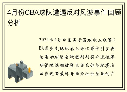 4月份CBA球队遭遇反对风波事件回顾分析