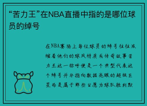 “苦力王”在NBA直播中指的是哪位球员的绰号